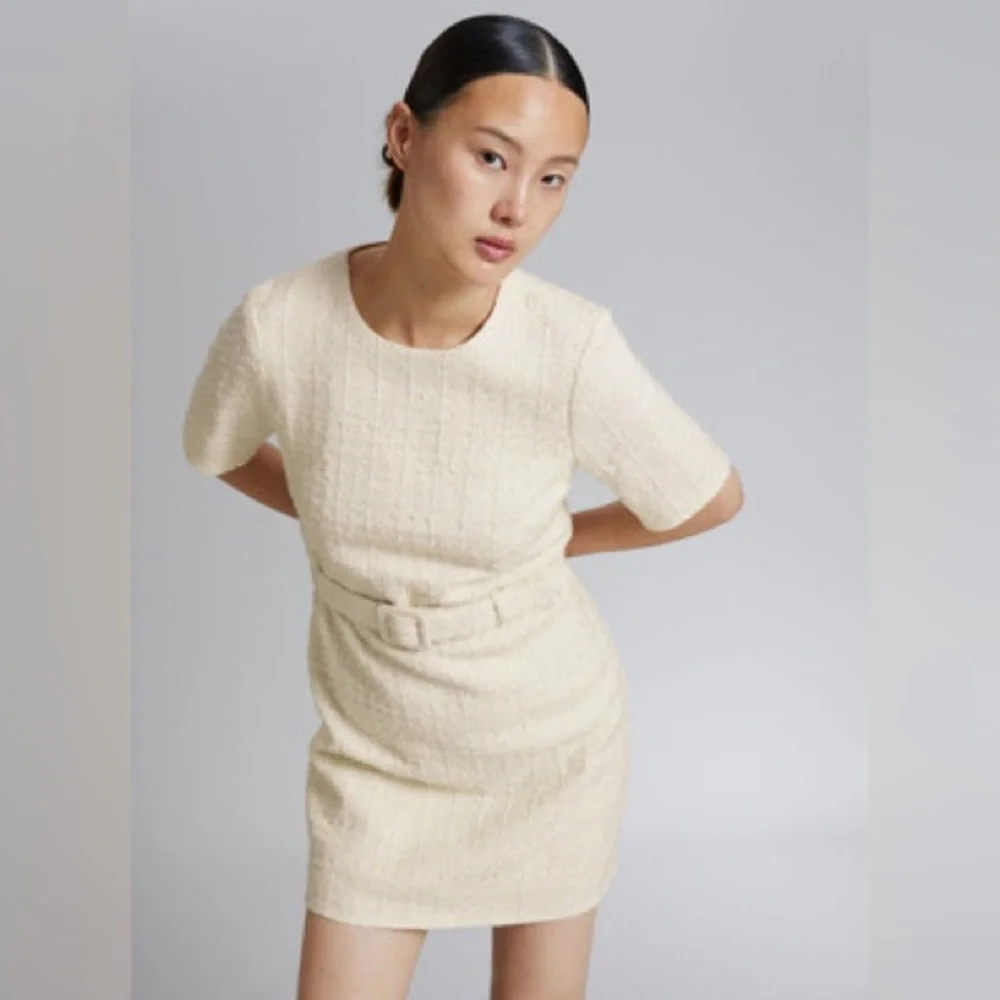 & other stories tweed belted mini dress in cream - Picture 2 of 3